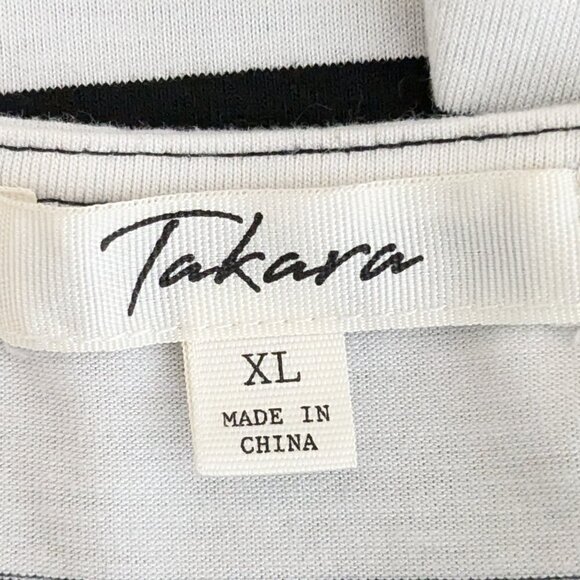 TAKARA Black & White Striped Short Sleeve Tie-Back Knit Top; Size XL - Picture 4 of 4